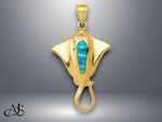 Load image into Gallery viewer, 14K Yellow Gold Polished Created Blue Opal Stingray Pendant with Necklace Chain Options
