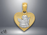Load image into Gallery viewer, 14K Yellow Gold w/Rhodium Polished Guardian Angel in Heart Pendant with Necklace Chain Options

