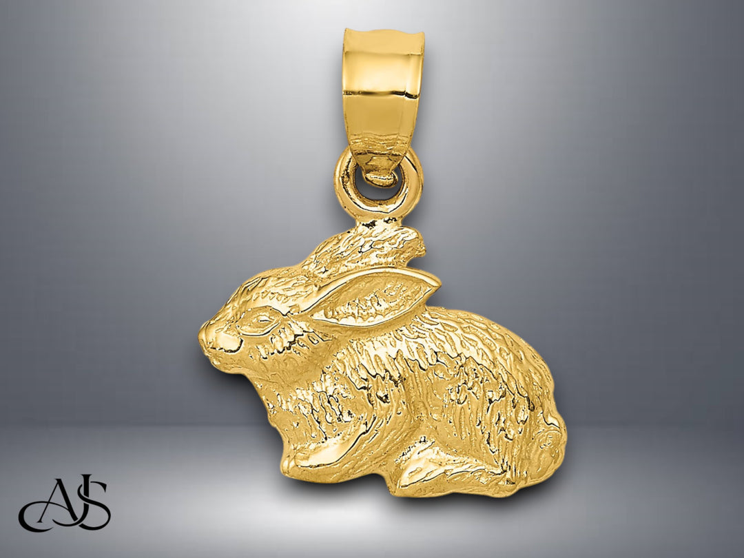 14K Yellow Gold Polished Rabbit Pendant with Necklace Chain Options