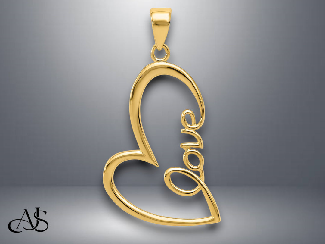 14K Yellow Gold Polished LOVE Heart Pendant with Necklace Chain Options