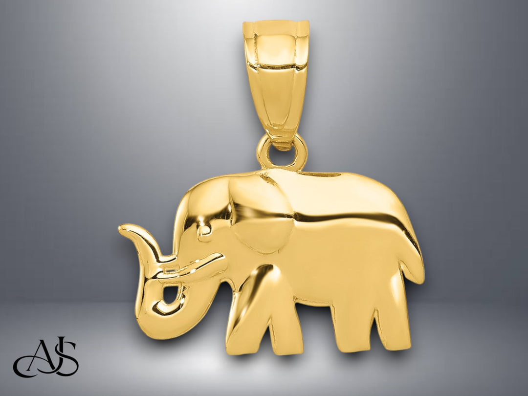 14K Yellow Gold Polished Elephant Pendant with Necklace Chain Options