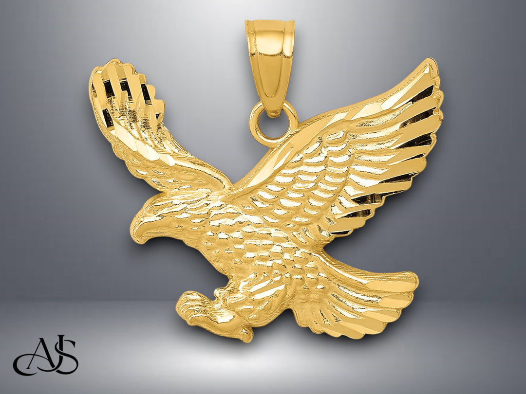 14K Yellow Gold Diamond-cut Eagle Pendant with Necklace Chain Options