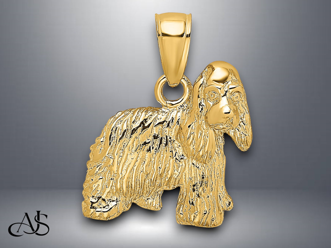 14K Yellow Gold Cocker Spaniel Dog Charm with Necklace Chain Options