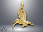 Load image into Gallery viewer, 14K Yellow Gold Textured Hummingbird Flying Charm with Necklace Chain Options
