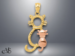 Load image into Gallery viewer, 14K Yellow Gold and Rose Polished Diamond-cut Sitting Cats Pendant with Necklace Chain Options
