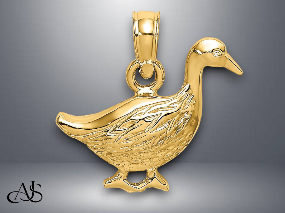 14K Yellow Gold Goose Charm with Necklace Chain Options