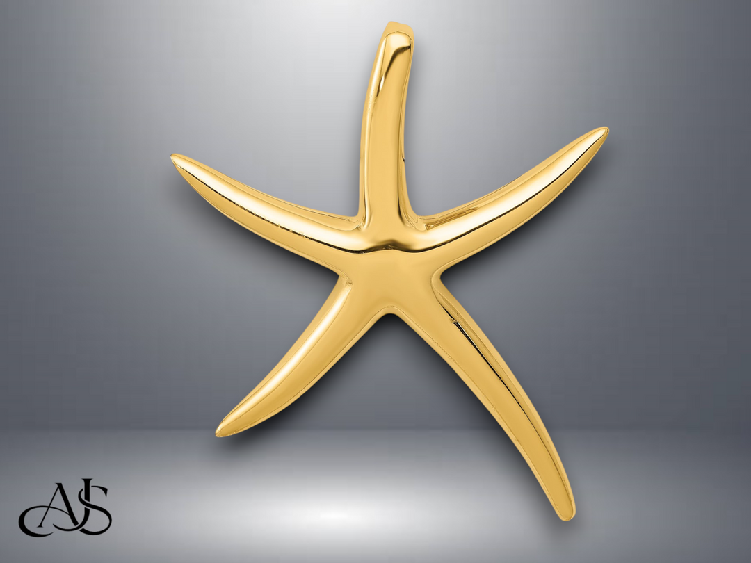14K Yellow Gold Polished Starfish Slide with Necklace Chain Options