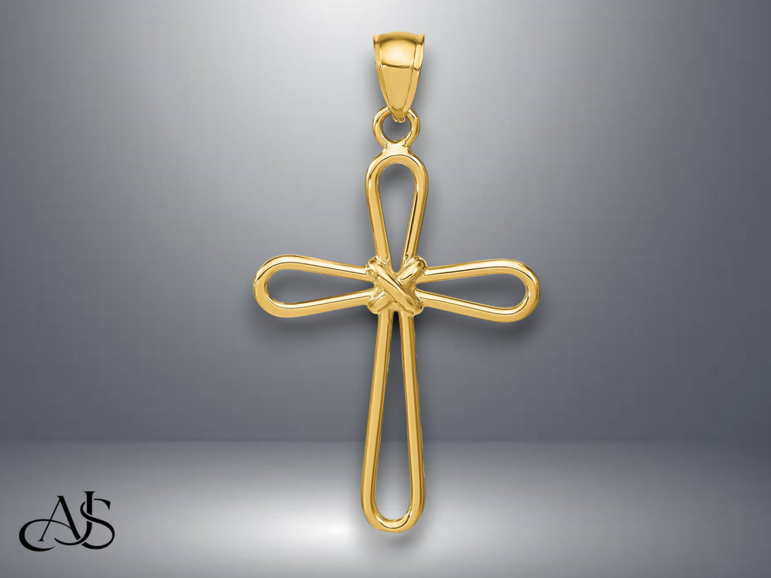 14K Yellow Gold Polished Rounded Cross w/-X- Center Pendant with Necklace Chain Options