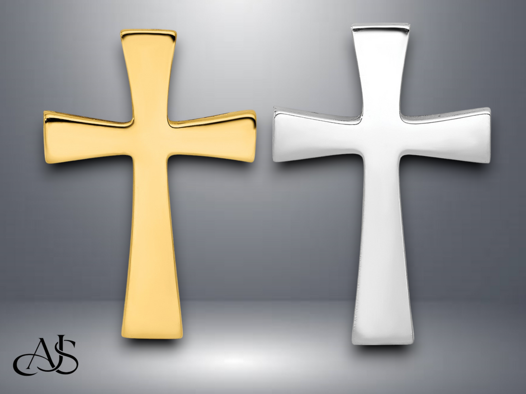 14K Yellow Gold or White Gold Polished Cross Chain Slide with Necklace Chain Options