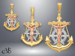 Load image into Gallery viewer, 14K Tri-Color Mariner Crucifix Pendant with Necklace Chain Options
