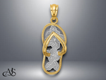 Load image into Gallery viewer, 14K Yellow Gold w/Rhodium Polished Floral Flip Flop Pendant with Necklace Chain Options
