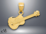 Load image into Gallery viewer, 14K Yellow Gold Satin Diamond-cut Acoustic Guitar Pendant with Necklace Chain Options
