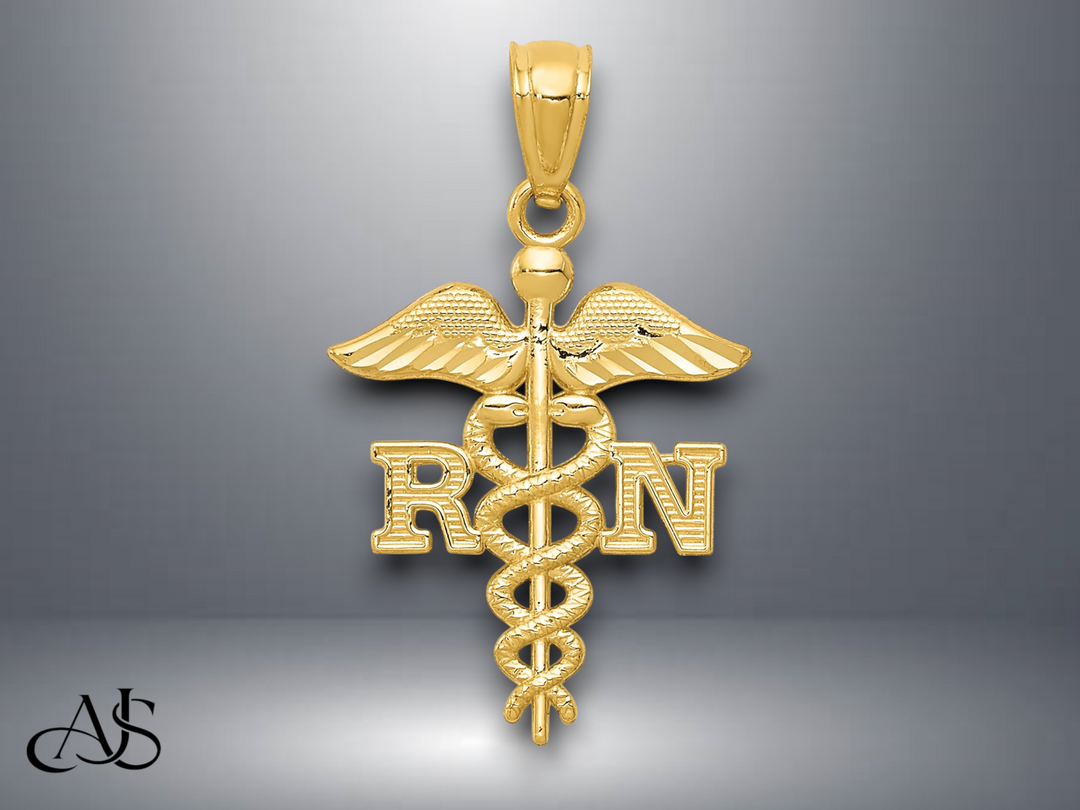 14K Yellow Gold Diamond-cut Polished RN Nurse Pendant with Necklace Chain Options