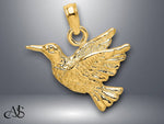 Load image into Gallery viewer, 14K Yellow Gold Engraved Hummingbird Charm with Necklace Chain Options
