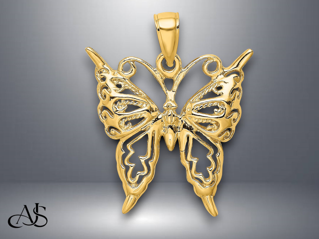 14K Yellow Gold Cut-Out Butterfly Charm with Necklace Chain Options