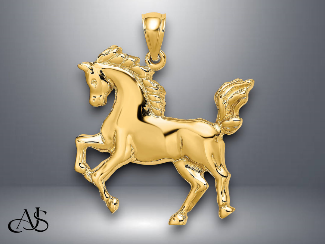 14K Yellow Gold Polished Open Back Horse Charm with Necklace Chain Options