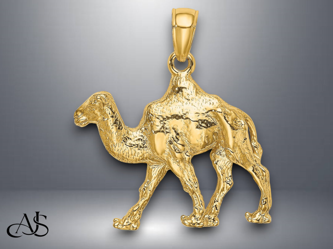 14K Yellow Gold 3-D Camel Charm with Necklace Chain Options
