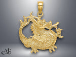 Load image into Gallery viewer, 14K Yellow Gold 2-D Textured Dragon Charm with Necklace Chain Options
