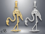 Load image into Gallery viewer, 14K Yellow Gold or White Gold 3-D Textured Flamingo Charm with Necklace Chain Options
