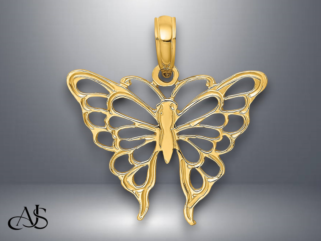 14K Yellow Gold Butterfly Charm with Necklace Chain Options