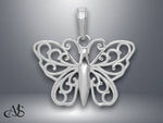 Load image into Gallery viewer, 14K Yellow Gold or White Gold Filigree Butterfly Charm with Necklace Chain Options
