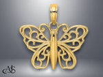 Load image into Gallery viewer, 14K Yellow Gold or White Gold Filigree Butterfly Charm with Necklace Chain Options
