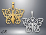 Load image into Gallery viewer, 14K Yellow Gold or White Gold Filigree Butterfly Charm with Necklace Chain Options
