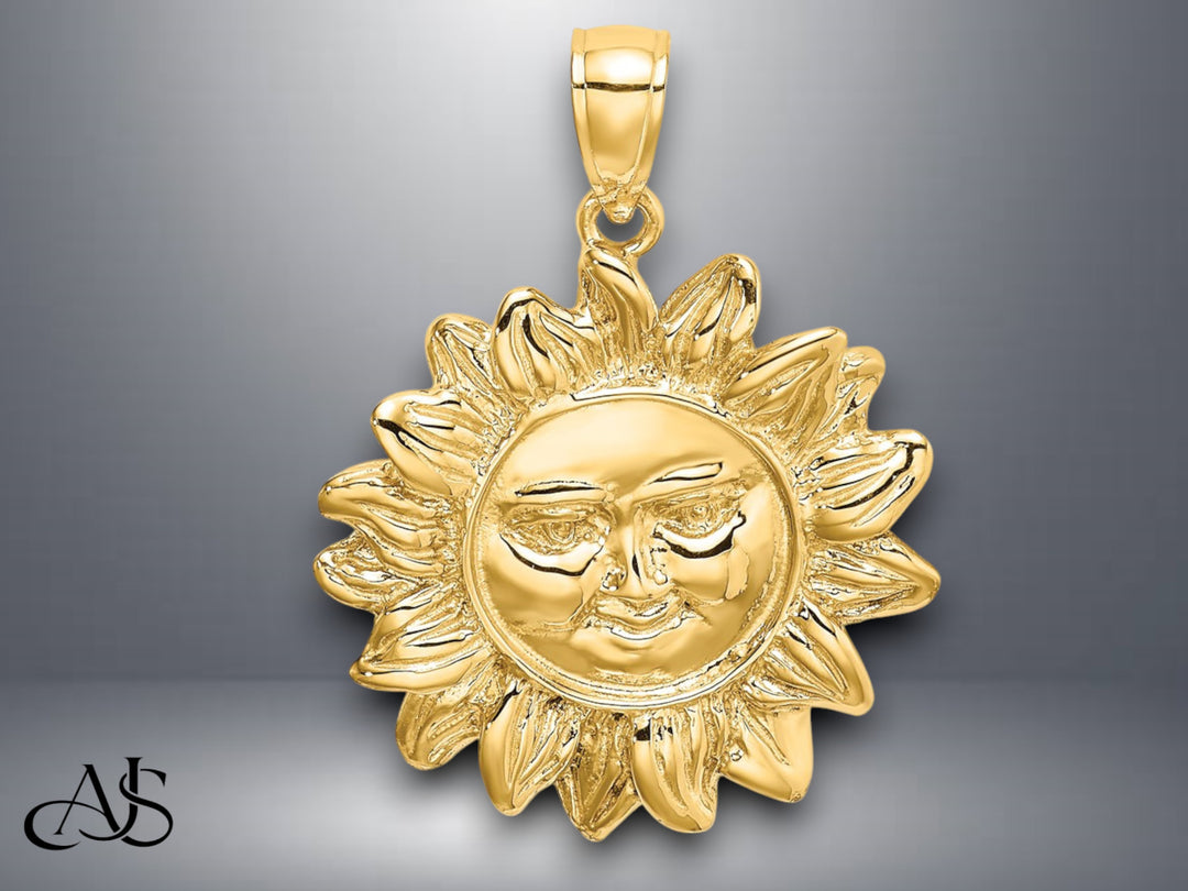 14K Yellow Gold Smiling Sun Charm with Necklace Chain Options