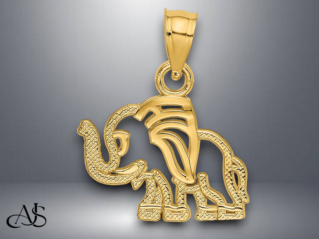 14K Yellow Gold Flat Cut-Out Elephant Charm with Necklace Chain Options