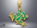 Load image into Gallery viewer, 14K Yellow Gold Green Enameled 2-D Frog Charm with Necklace Chain Options
