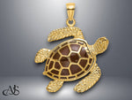 Load image into Gallery viewer, 14K Yellow Gold 3-D Brown/Green Enamel Large Sea Turtle Charm with Necklace Chain Options
