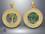 Load image into Gallery viewer, 14K Yellow Gold Florida Enamel Palm Trees Circle Charm with Necklace Chain Options
