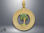 Load image into Gallery viewer, 14K Yellow Gold Florida Enamel Palm Trees Circle Charm with Necklace Chain Options
