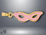 Load image into Gallery viewer, 14K Yellow Gold 3-D and Beveled Pink or Red Enamel Masquerade Mask Pendant with Necklace Chain Options
