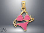 Load image into Gallery viewer, 14K Yellow Gold Pink Enameled Bikini Bathing Suit Charm with Necklace Chain Options
