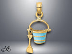 Load image into Gallery viewer, 14K Yellow Gold 2-D Aqua or Green Or Orange Enameled Beach Bucket w/Moveable Shovel Charm with Necklace Chain Options
