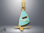 Load image into Gallery viewer, 14K Yellow Gold Aqua Or Pink Enameled Windsail Surf Board Charm with Necklace Chain Options
