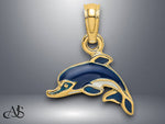 Load image into Gallery viewer, 14K Yellow Gold Blue Enamel Dolphin Charm with Necklace Chain Options
