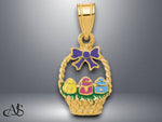 Load image into Gallery viewer, 14K Yellow Gold Enameled Easter Basket w/Bunny, Bow and Eggs Charm with Necklace Chain Options
