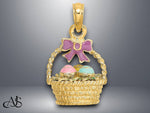 Load image into Gallery viewer, 14K Yellow Gold 3-D Enameled Easter Basket w/Bow and Eggs Charm with Necklace Chain Options
