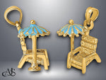 Load image into Gallery viewer, 14K Yellow Gold 3-D Beach Chair w/Aqua Enameled Umbrella Charm with Necklace Chain Options
