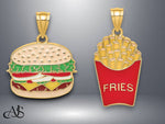 Load image into Gallery viewer, 14K Yellow Gold w/Enamel Cheeseburger or French Fries Charm with Necklace Chain Options
