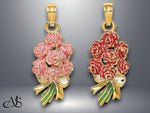 Load image into Gallery viewer, 14K Yellow Gold Enameled Bouquet of Pink or Red Roses with Necklace Chain Options
