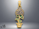Load image into Gallery viewer, 14K Yellow Gold 3-D Enameled Lavender Hydrangea Flowers In Pot Charm with Necklace Chain Options
