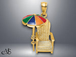 Load image into Gallery viewer, 14K Yellow Gold 3-D w/ Enamel Umbrella Beach Chair Charm with Necklace Chain Options
