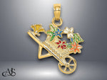 Load image into Gallery viewer, 14K Yellow Gold 3-D Multi-color Enamel flower Cart Charm with Necklace Chain Options
