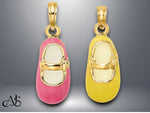 Load image into Gallery viewer, 14K Yellow Gold 3-D w/ Pink or Yellow Enamel Baby Shoe Charm with Necklace Chain Options
