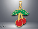 Load image into Gallery viewer, 14K Yellow Gold Cherries With Enamel Leaf Charm with Necklace Chain Options
