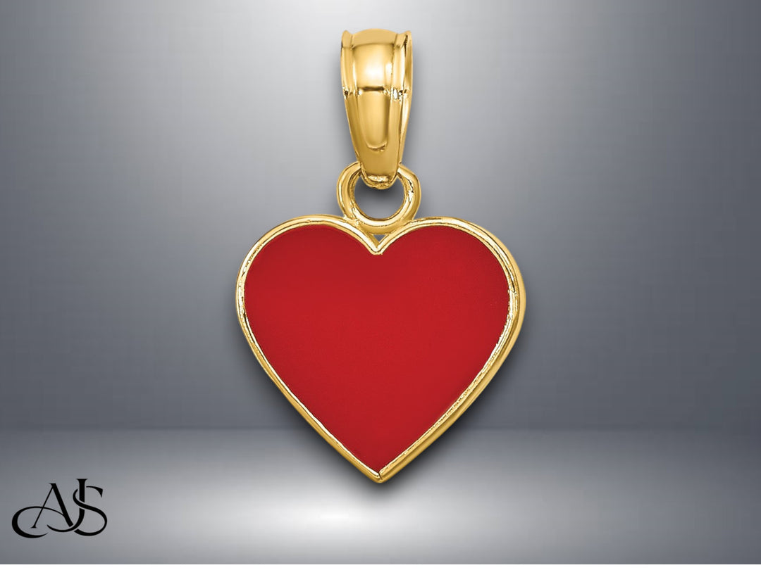 14K Yellow Gold Polished Enameled Heart Pendant with Necklace Chain Options