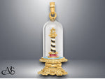 Load image into Gallery viewer, 14K Yellow Gold 3-D Enamel Lighthouse In Glass Dome Charm with Necklace Chain Options
